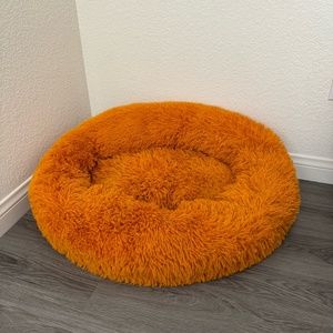 Dog bed round plush mat sofa donut bed orange gold size 27 inch